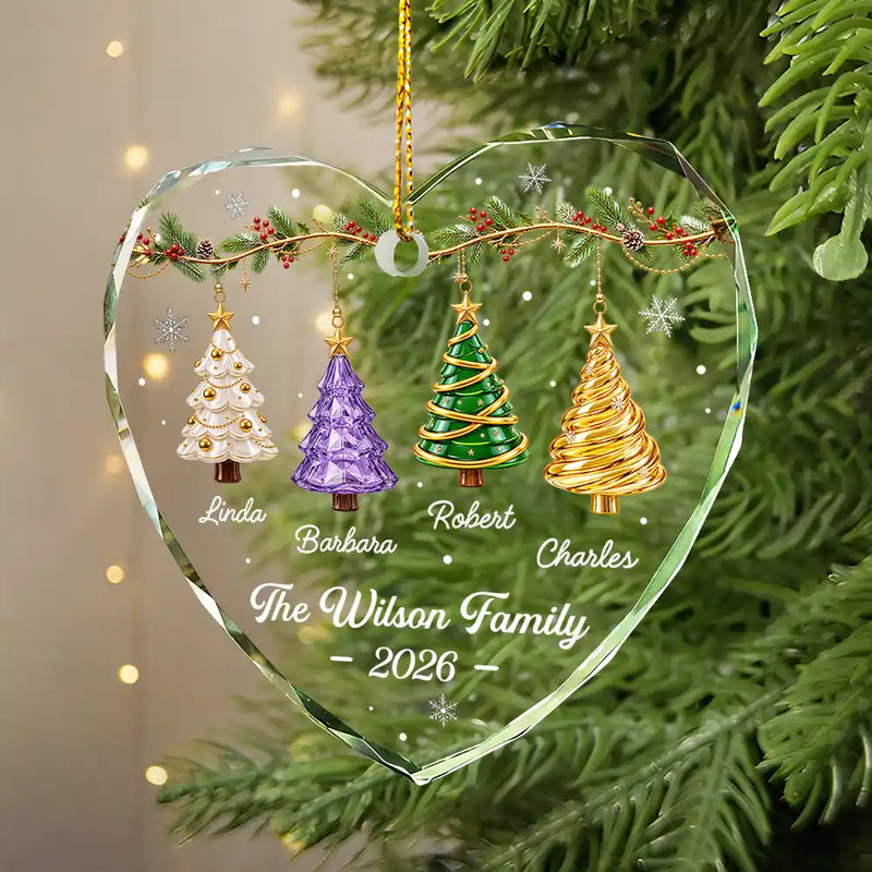 Sentimental,Christmas,Family,Icon - Festive 3D Effect Christmas Trees Family - Personalized Glass Ornament