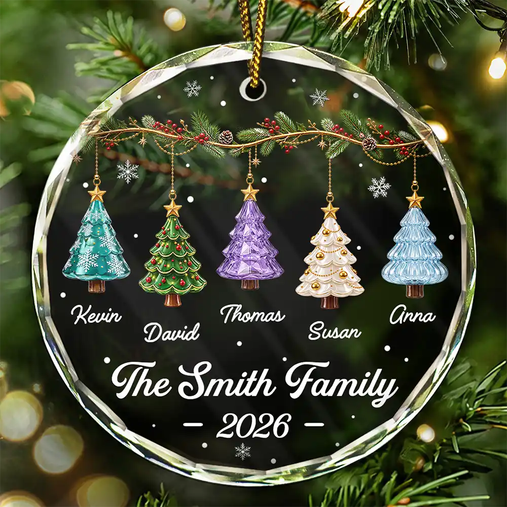 Festive 3D Effect Christmas Trees Family - Personalized Glass Ornament
