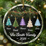 Sentimental,Christmas,Family,Icon - Festive 3D Effect Christmas Trees Family - Personalized Glass Ornament