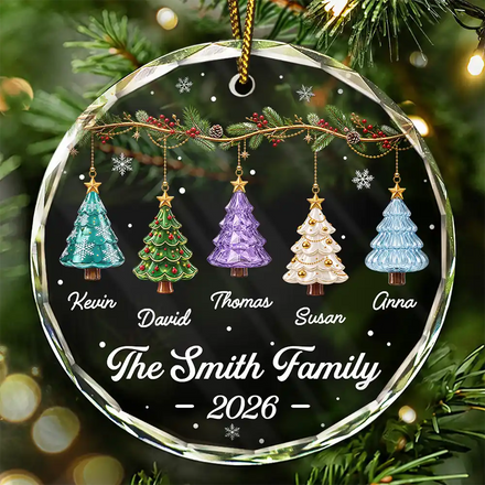 Festive 3D Effect Christmas Trees Family - Personalized Glass Ornament