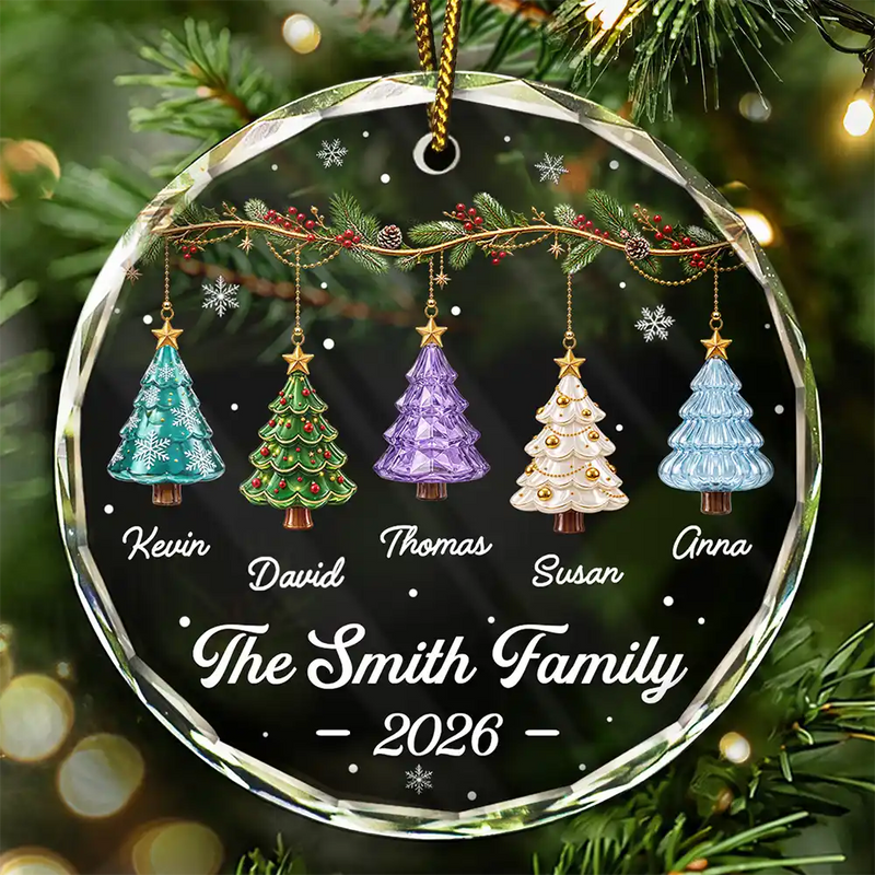 Sentimental,Christmas,Family,Icon - Festive 3D Effect Christmas Trees Family - Personalized Glass Ornament