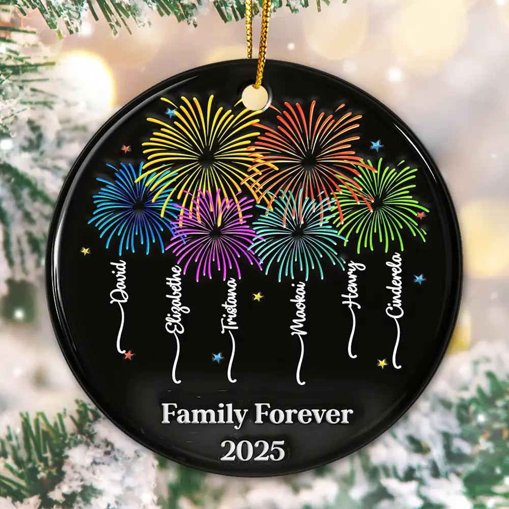 Firework Family Bestie Custom Name - Personalized Circle Ceramic Ornament