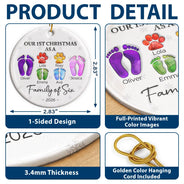 First Christmas As A Family Of Four Footprints - 3D Inflated Effect Printed Ornament, Personalized Circle Ceramic Ornament