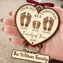 Christmas,Family,Icon,Happy - First Christmas As A Family Of Four Footprints - Personalized Wooden Ornament With Tag