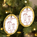 Christmas, Family, Icon, Happy - First Christmas As A Family Of Four Footprints Vintage Stripe - Personalized Circle Ceramic Ornament