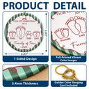 Christmas, Family, Icon, Happy - First Christmas As A Family Of Four Footprints Vintage Stripe - Personalized Circle Ceramic Ornament