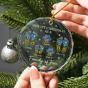 Family,Icon,Happy - First Christmas As A Family Of Four Sunflower Footprints - Personalized Circle Glass Ornament