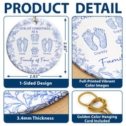 First Christmas As A Family Of Four Toile Footprints - Personalized Circle Ceramic Ornament