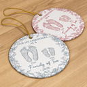 First Christmas As A Family Of Four Toile Footprints - Personalized Circle Ceramic Ornament