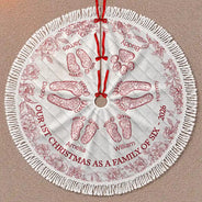 Gift For Wife,Christmas,Indoor Decor,Gift For Couples,Icon,Happy - First Christmas As A Family Of Four Toile Footprints - Personalized Tree Skirt