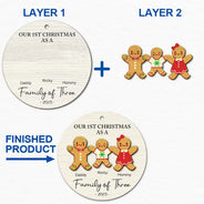 First Christmas As A Family Of Three Gingerbread - Personalized 2-Layered Wooden Ornament