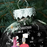 Christmas,Family,Dog Lovers,Cat Lovers,Pet Lovers,Parents,Happy,New Dad,New baby,New Mom - First Christmas As A Family Of Three New Parents - Personalized Ball Ornament