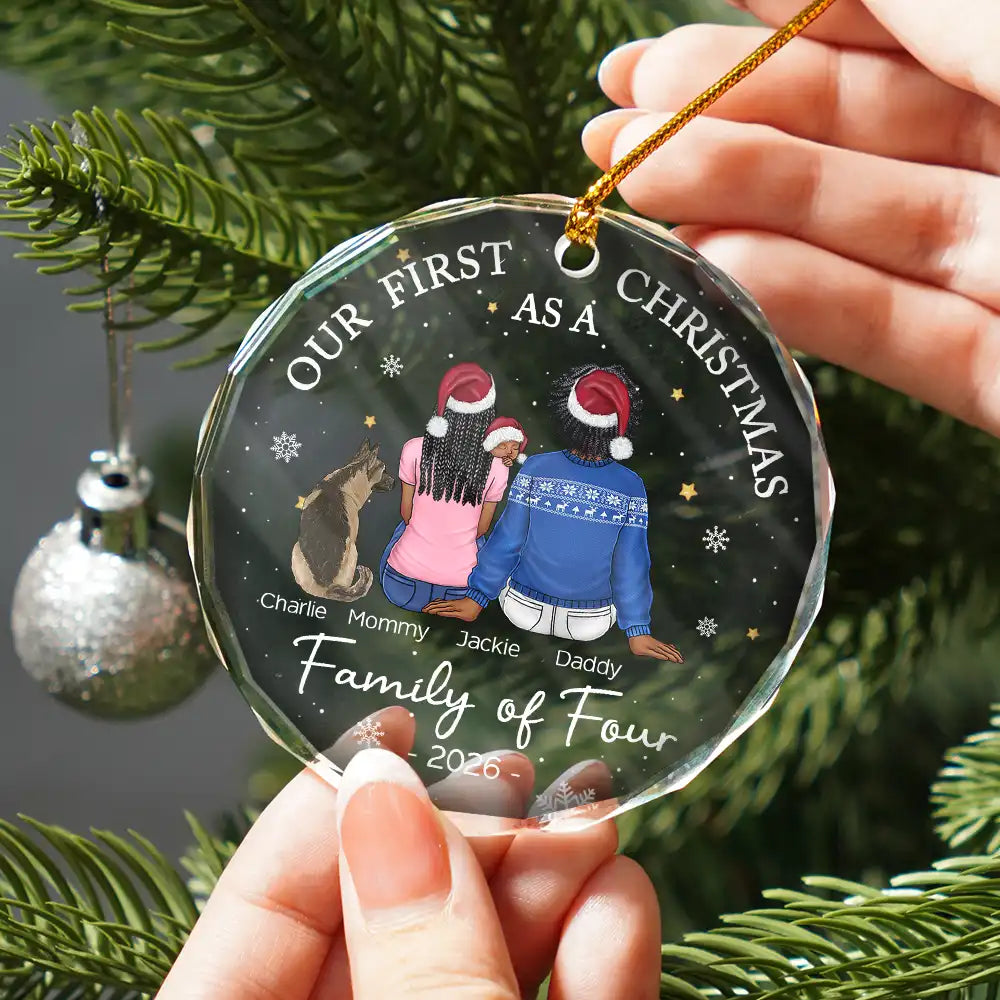 First Christmas As A Family Of Three New Parents - Personalized Circle Glass Ornament