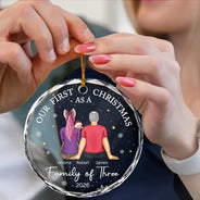 First Christmas As A Family Of Three New Parents - Personalized Circle Glass Ornament