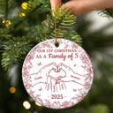 Christmas,Family,Parents,Happy,New Dad,New baby,New Mom - First Christmas As A Family Of Three Toile Hand - Personalized Circle Ceramic Ornament