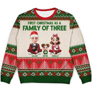 Christmas,Family,New baby,Happy - First Christmas As Family - Personalized Unisex Ugly Sweater