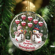 Happy,Gift For Grandma,Gift For Grandpa,Gift For Grandparents,Christmas - First Christmas As Grandparents Snowman - Personalized Circle Glass Ornament