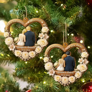 Christmas,Married Couple,Romantic,Gift For Couples,Icon - First Christmas As Mr. & Mrs. Couple Backside - Personalized Custom Shaped Wooden Ornament