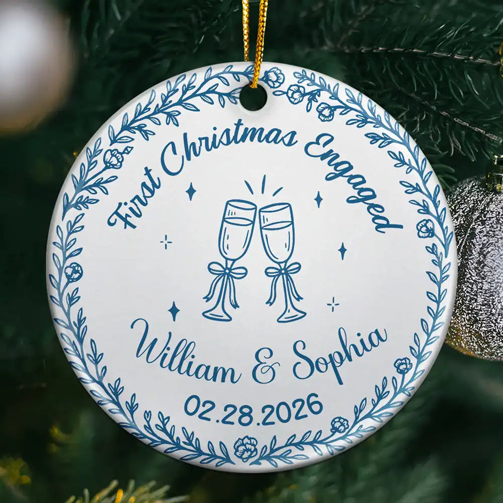 First Christmas As Mr. & Mrs. Romantic Couple - Personalized Circle Ceramic Ornament