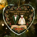 Christmas,Married Couple,Romantic,Gift For Couples,Icon - First Christmas As Mr. & Mrs. Vintage - Personalized Heart Shaped Glass Ornament