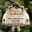 Christmas,Married Couple,Romantic,Gift For Couples,Vector - First Christmas As Mr. & Mrs. Wedding Car - Personalized Custom Shaped Acrylic Ornament