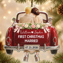 Christmas,Married Couple,Romantic,Gift For Couples,Vector - First Christmas As Mr. & Mrs. Wedding Car - Personalized Custom Shaped Acrylic Ornament