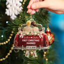 Christmas,Married Couple,Romantic,Gift For Couples,Vector - First Christmas As Mr. & Mrs. Wedding Car - Personalized Custom Shaped Acrylic Ornament