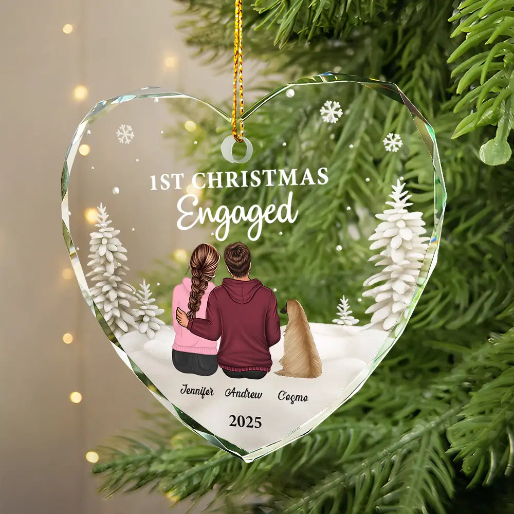 Christmas, Gift For Couples, Engaged, Wedding, Married , Pet Couple, Dog Lovers, Pet Lovers, Cat Lovers, Love - First Christmas As Mr & Mrs Dog Cat - Personalized Heart Shaped Glass Ornament