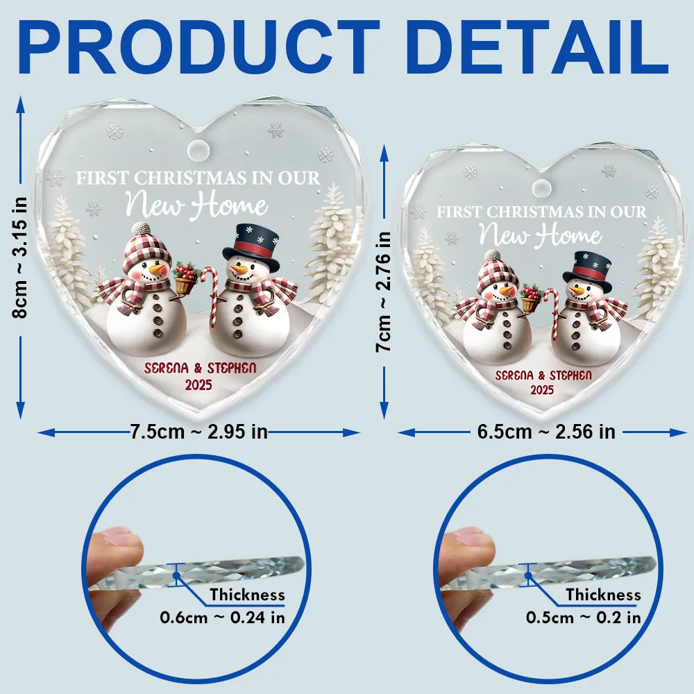 Love,Christmas,Gift For Wife,Gift For Husband,Gift For Couples,Married ,Engaged,Wedding - First Christmas As Mr & Mrs Snowman - Personalized Heart Shaped Glass Ornament