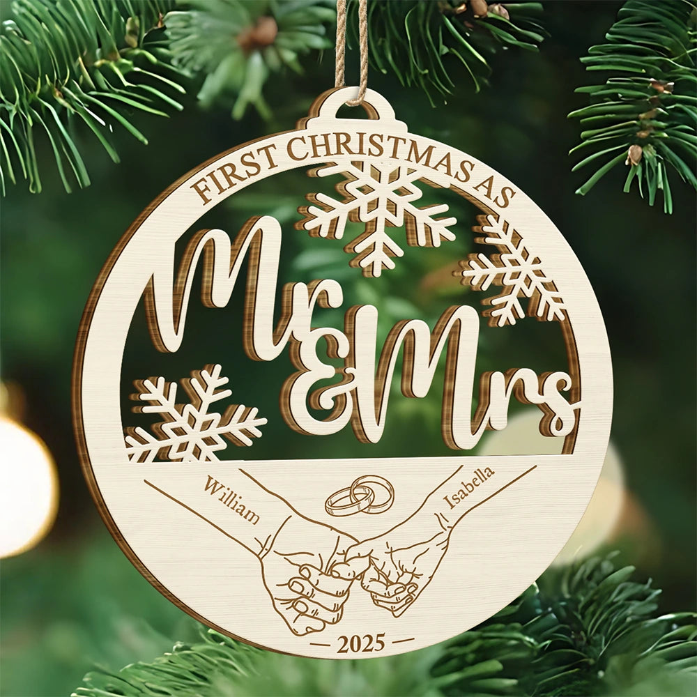 Christmas,Gift For Couples,Gift For Husband,Gift For Wife,Happy - First Christmas Couple Holding Hands - Personalized Custom Shaped Wooden Ornament