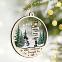 Adorable,First Christmas,Christmas,Family,Icon - First Christmas Family Road Sign - Personalized 2-Layered Mix Ornament