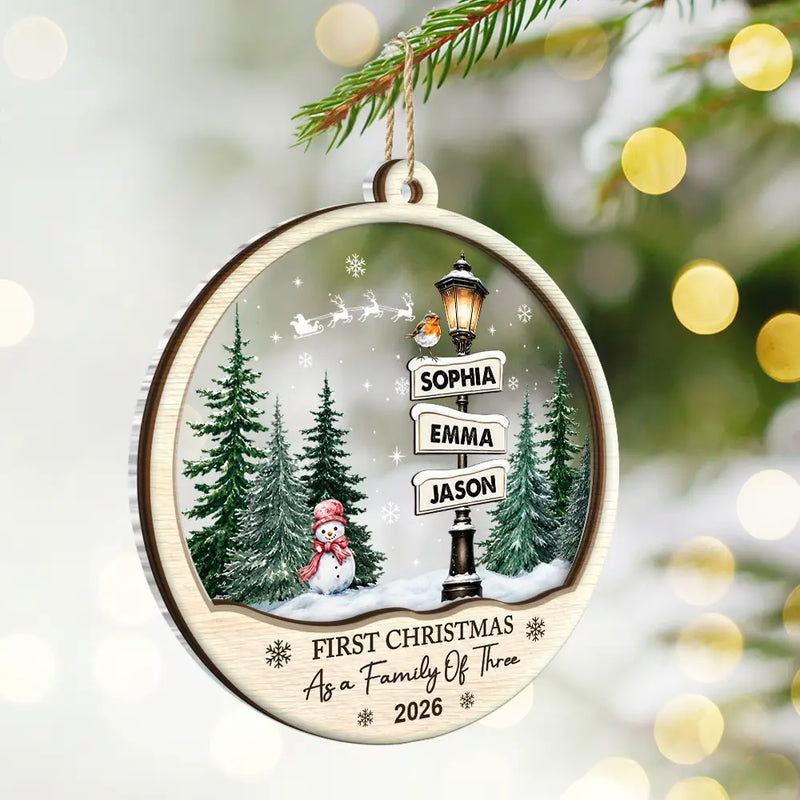 Adorable,First Christmas,Christmas,Family,Icon - First Christmas Family Road Sign - Personalized 2-Layered Mix Ornament