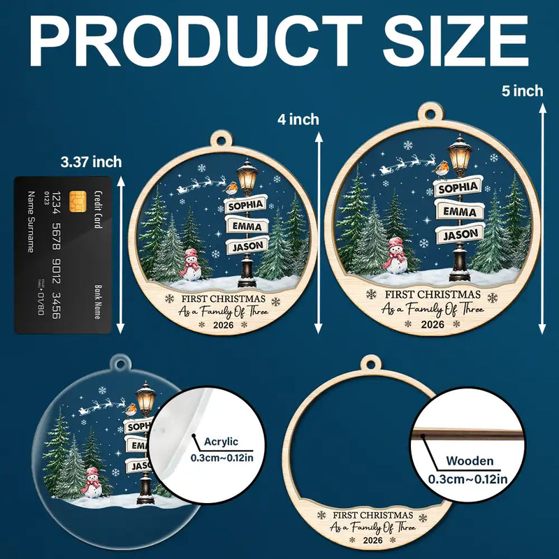 Adorable,First Christmas,Christmas,Family,Icon - First Christmas Family Road Sign - Personalized 2-Layered Mix Ornament