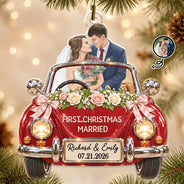 Art Design,Christmas,Custom Photo,First Christmas,Gift For Couples,Married Couple,Photo - Semi Realistic Portrait,Romantic - First Christmas Gift For Newlyweds - Personalized Custom Photo Mr And Mrs Names Just Married Car Acrylic Ornament