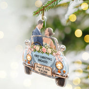 Art Design,Christmas,Custom Photo,First Christmas,Gift For Couples,Married Couple,Photo - Semi Realistic Portrait,Romantic - First Christmas Gift For Newlyweds - Personalized Custom Photo Mr And Mrs Names Just Married Car Acrylic Ornament