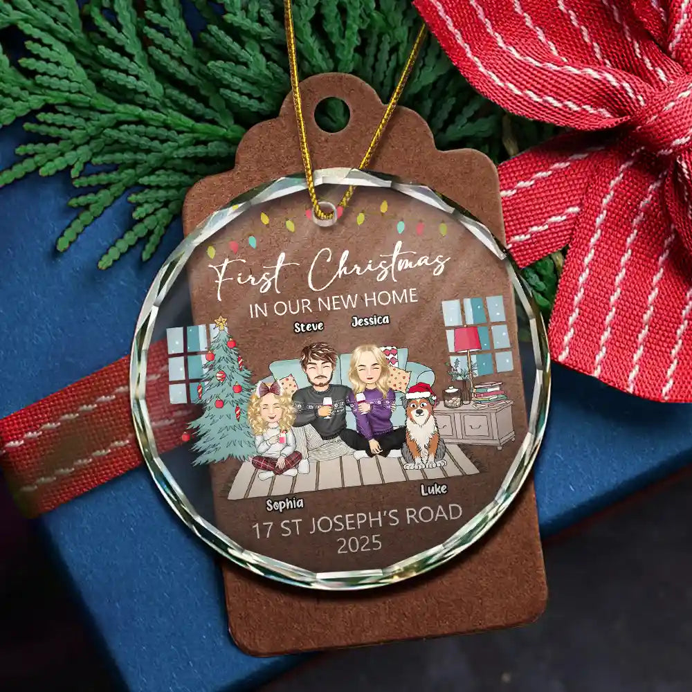 Family - First Christmas In New Home - Personalized Circle Glass Ornament