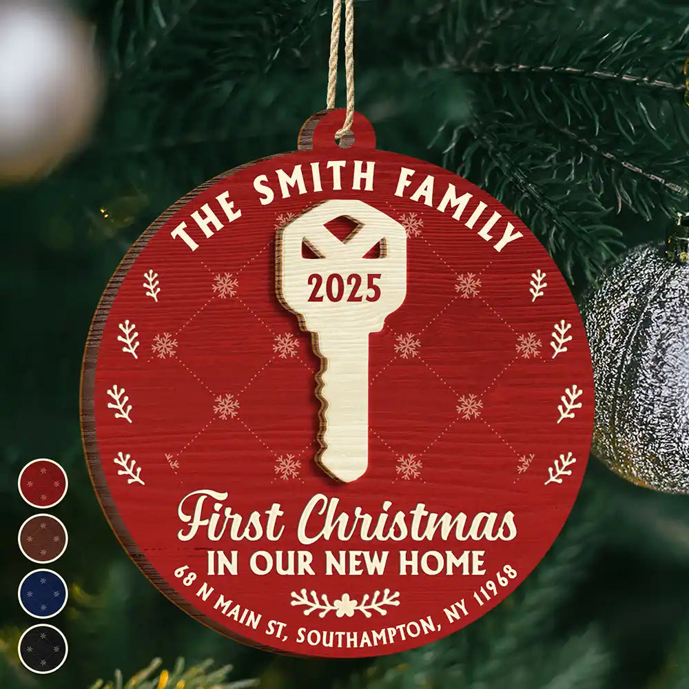 Happy,Gift For Couples,Gift For Husband,Gift For Wife,Married ,Christmas - First Christmas In Our New Home - Personalized 2-Layered Wooden Ornament