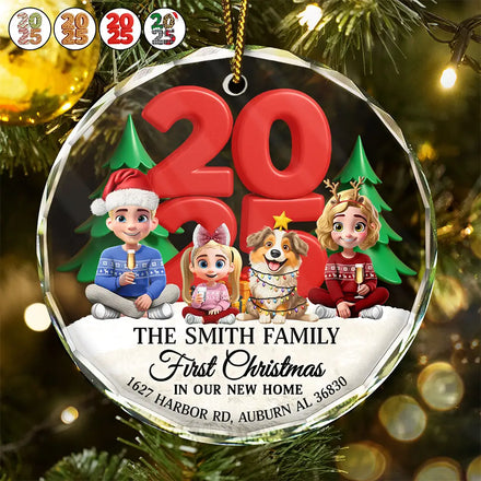 First Christmas In Our New Home Family Version - Personalized Circle Glass Ornament