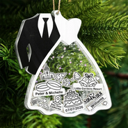 First Christmas Ornament Couple Bride & Groom - Personalized 3-Layered Acrylic Shaker Ornament