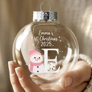 Christmas,New Dad,New baby,New Mom,Happy - First Christmas Snowman - Personalized Glass Bauble Ornament