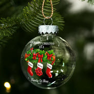 Family,Pet Lovers,Pet Mom,Pet Dad,Pet Couple,Dog Lovers,Dog Couple,Dog Mom,Dog Dad,Cat Lovers,Cat Mom,Cat Dad,Cat Couple,Happy,Christmas - First Christmas Stocking Family - Personalized Ball Ornament