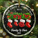 Family,Pet Lovers,Pet Mom,Pet Dad,Pet Couple,Dog Lovers,Dog Couple,Dog Mom,Dog Dad,Cat Lovers,Cat Mom,Cat Dad,Cat Couple,Happy,Christmas - First Christmas Stocking Family - Personalized Circle Glass Ornament