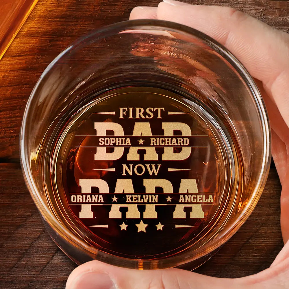 Gift For Grandpa,Gift For Father,Non-Eng,Proud - First Dad Now Grandpa - Personalized Engraved Whiskey Glass
