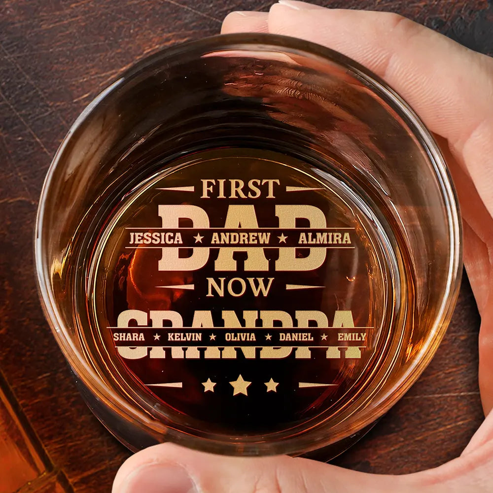 Gift For Grandpa,Gift For Father,Non-Eng,Proud - First Dad Now Grandpa - Personalized Engraved Whiskey Glass