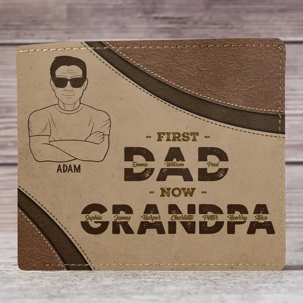First Dad Now Grandpa - Personalized Leather Wallet