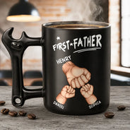 Gift For Father,Gift For Husband,Gift For Couples,Gift For Men,Gift For Grandpa,Non-Eng,Icon,Adorable - First Dad Now Grandpa Fist Bumps With Kids - Personalized Wrench Shaped Handle Mug