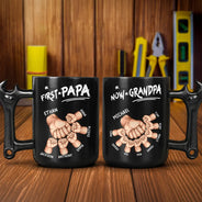 Gift For Father,Gift For Husband,Gift For Couples,Gift For Men,Gift For Grandpa,Non-Eng,Icon,Adorable - First Dad Now Grandpa Fist Bumps With Kids - Personalized Wrench Shaped Handle Mug