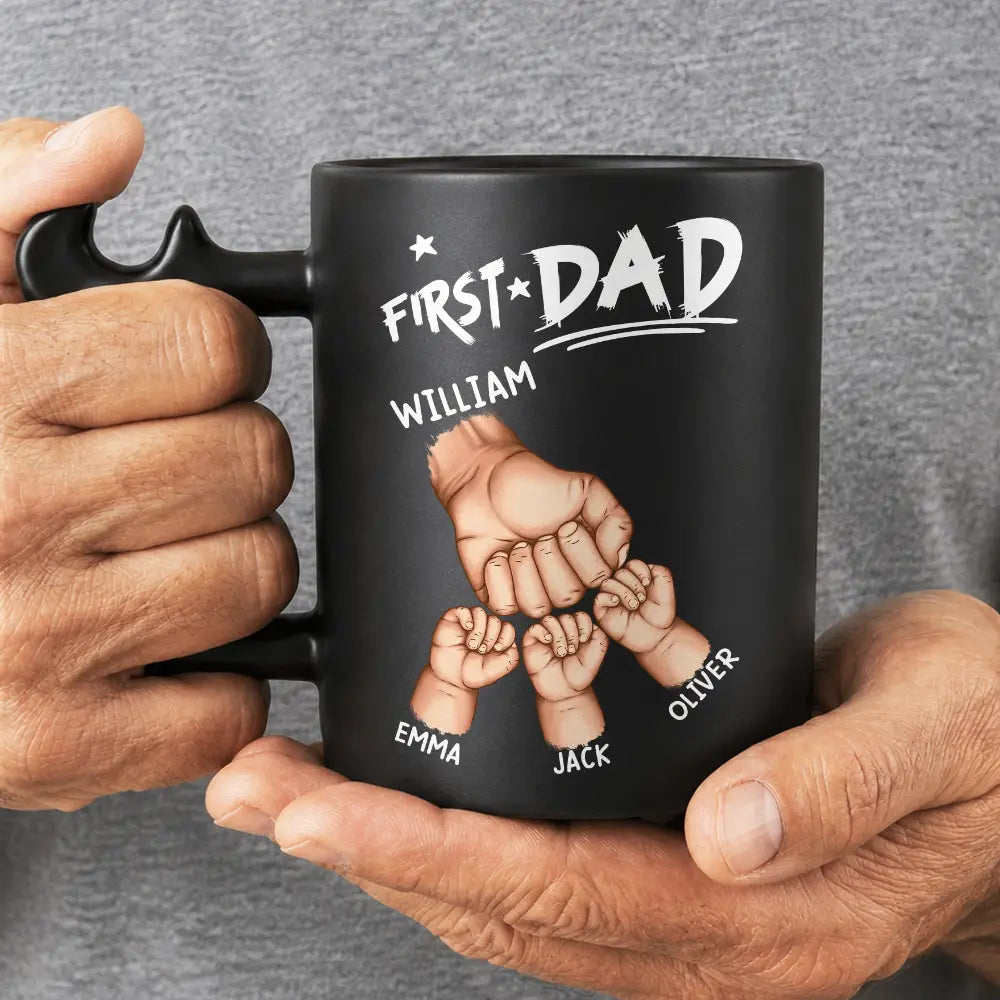 Gift For Father,Gift For Husband,Gift For Couples,Gift For Men,Gift For Grandpa,Non-Eng,Icon,Adorable - First Dad Now Grandpa Fist Bumps With Kids - Personalized Wrench Shaped Handle Mug