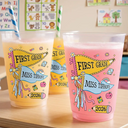Adorable,Teacher,Back To School,Warp Text - First Day Of School Teacher Name Pennant - Personalized Frosted Cups
