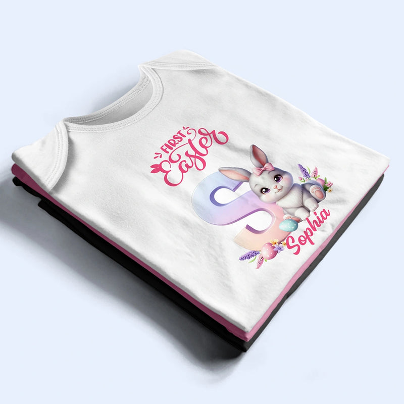 Easter,Gift For Kids,Grandma - Grandkids,Gift For Grandkids,Grandpa - Grandkids,Dad - Children,Mom - Children,Happy - First Easter Bunny With Alphabet Letters - Personalized Baby Onesie